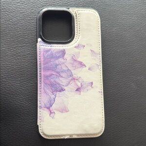 iPhone 15 pro max Purple Orchids Wallet Phone Case